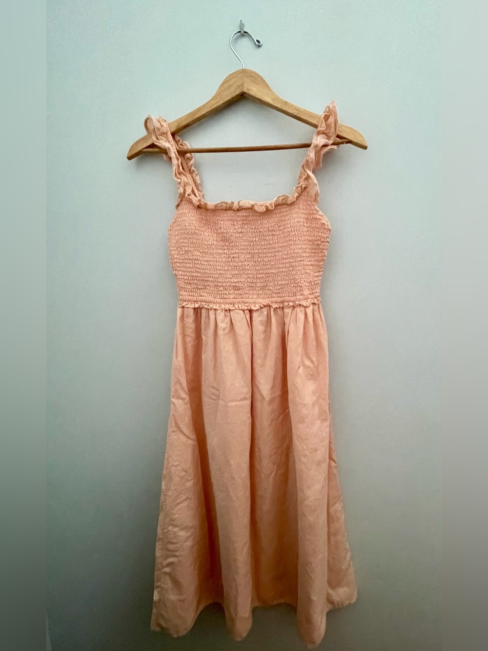Wilfred Peach Ruffled-Strap Smocked Sundress